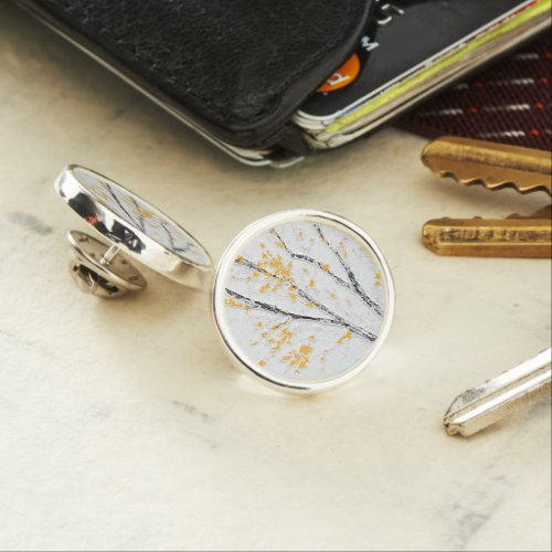 Autumn Tree Branches with Yellow Fall Leaves Lapel Pin