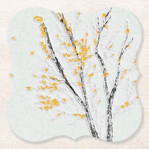 Autumn Tree Branches with Yellow Fall Leaves Paper Coaster