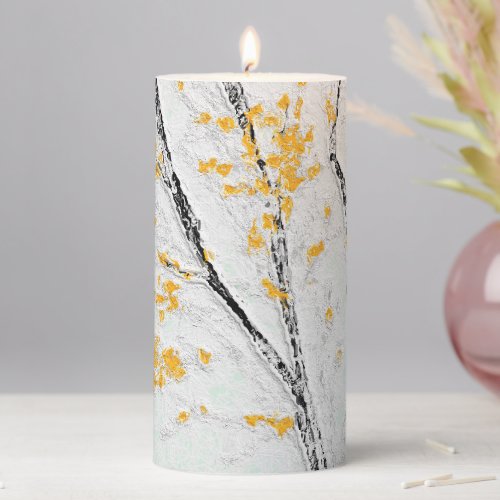 Autumn Tree Branches with Yellow Fall Leaves Pillar Candle