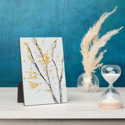 Autumn Tree Branches with Yellow Fall Leaves Plaque