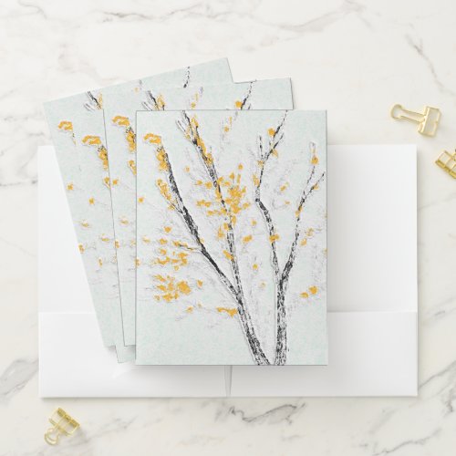 Autumn Tree Branches with Yellow Fall Leaves Pocket Folder