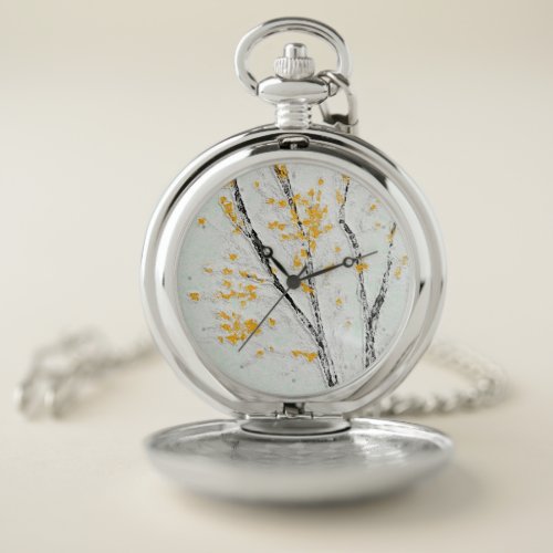 Autumn Tree Branches with Yellow Fall Leaves Pocket Watch