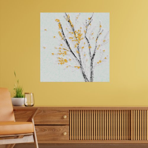 Autumn Tree Branches with Yellow Fall Leaves Poster
