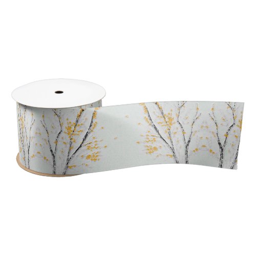 Autumn Tree Branches with Yellow Fall Leaves Satin Ribbon