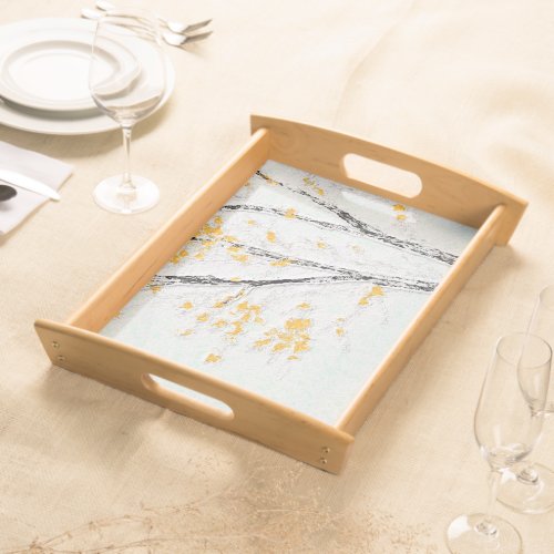 Autumn Tree Branches with Yellow Fall Leaves Serving Tray