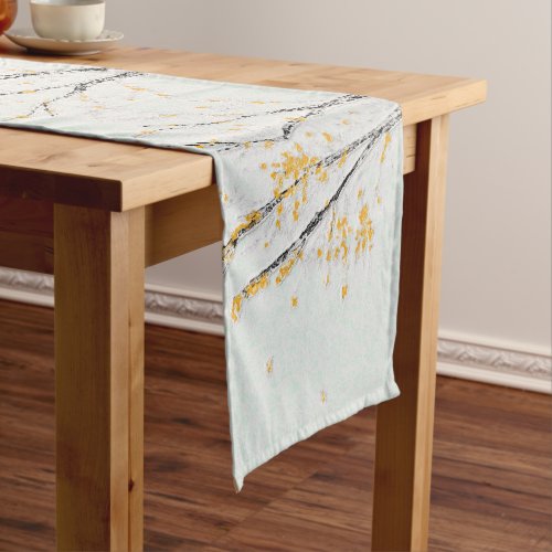 Autumn Tree Branches with Yellow Fall Leaves Short Table Runner