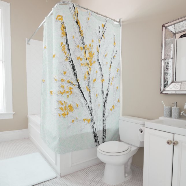 Autumn Tree Branches with Yellow Fall Leaves Shower Curtain (In Situ)