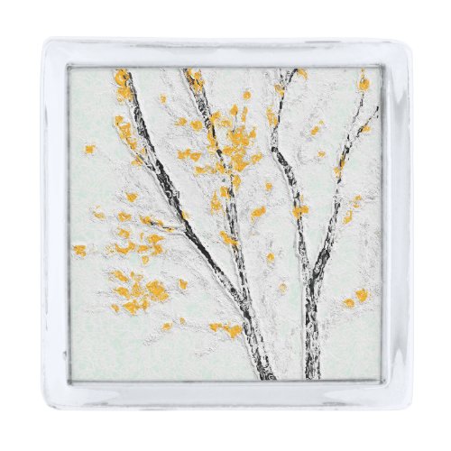 Autumn Tree Branches with Yellow Fall Leaves Silver Finish Lapel Pin