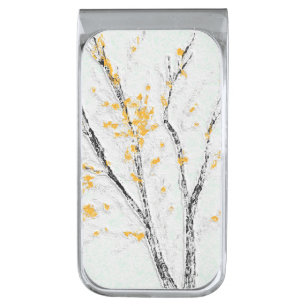Autumn Tree Branches with Yellow Fall Leaves Silver Finish Money Clip