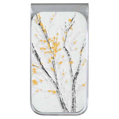 Autumn Tree Branches with Yellow Fall Leaves Silver Finish Money Clip