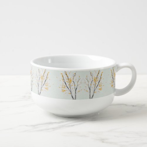 Autumn Tree Branches with Yellow Fall Leaves Soup Mug