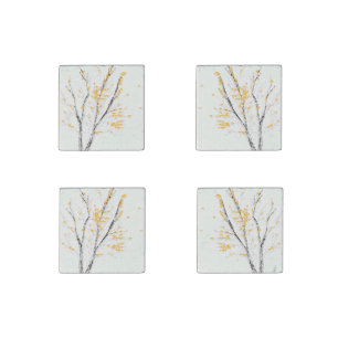 Autumn Tree Branches with Yellow Fall Leaves Stone Magnet