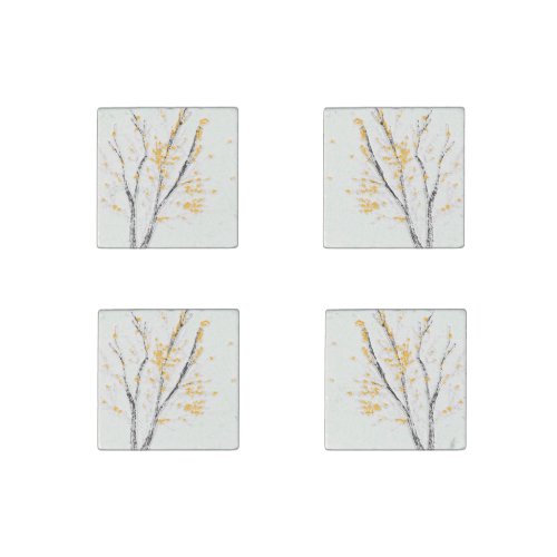 Autumn Tree Branches with Yellow Fall Leaves Stone Magnet