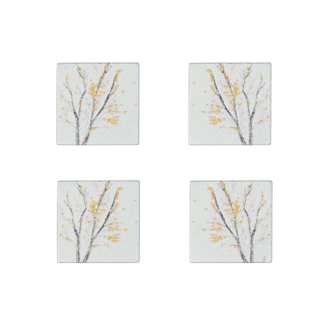Autumn Tree Branches with Yellow Fall Leaves Stone Magnet (Front)