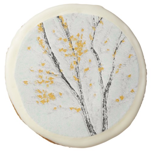 Autumn Tree Branches with Yellow Fall Leaves Sugar Cookie