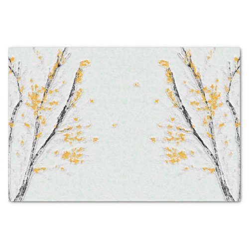 Autumn Tree Branches with Yellow Fall Leaves Tissue Paper