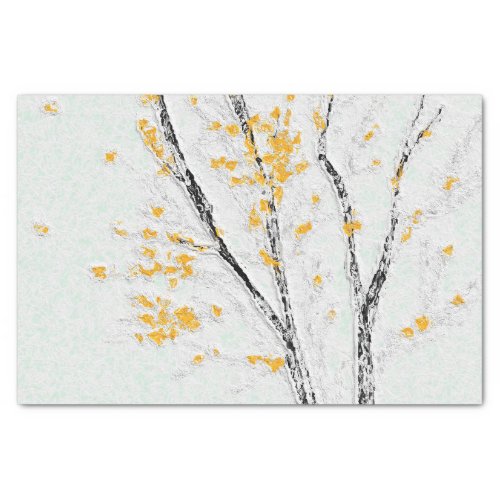 Autumn Tree Branches with Yellow Fall Leaves Tissue Paper