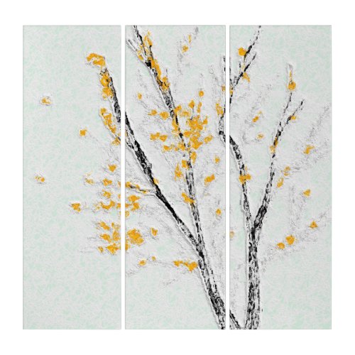 Autumn Tree Branches with Yellow Fall Leaves Triptych