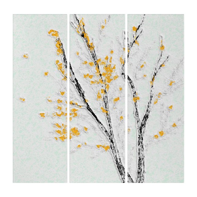 Autumn Tree Branches with Yellow Fall Leaves Triptych (Front)