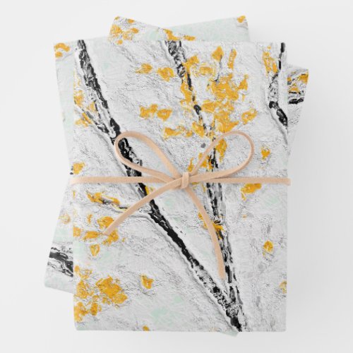 Autumn Tree Branches with Yellow Fall Leaves Wrapping Paper Sheets