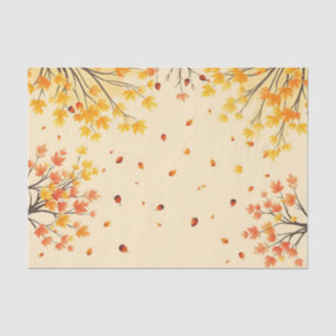 Autumn Tree Canopies Watercolor on Soft Ochre Tissue Paper