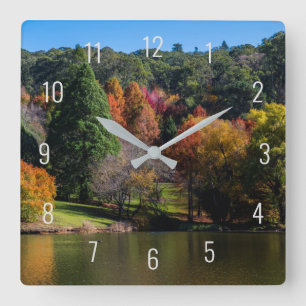 Autumn Tree Colors Lake Reflections Landscape Square Wall Clock
