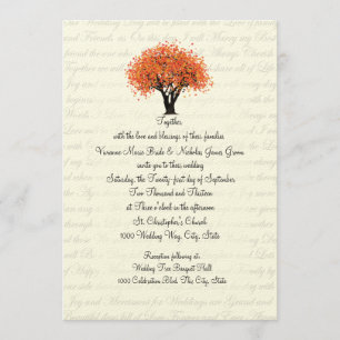 Autumn Tree Dancing Blooms and Text Design Wedding Invitation