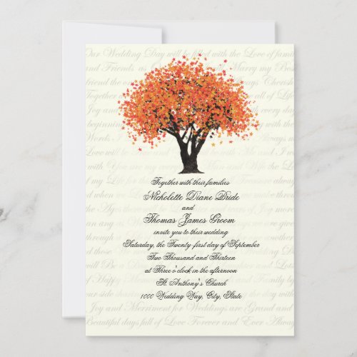 Autumn Tree Dancing Blooms Wedding Personalized Invitations