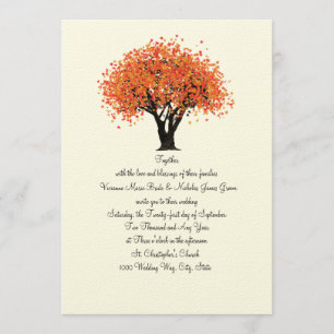 Autumn Tree Dancing Blooms Wedding Invitation