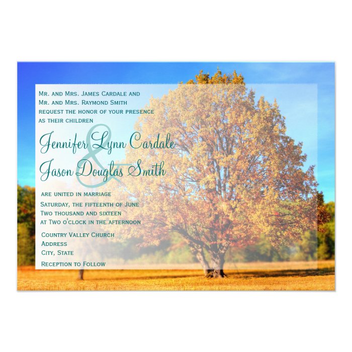 Autumn Tree Falling Leaves Fall Wedding Invitation