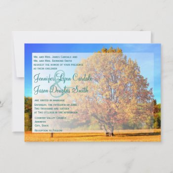 Autumn Tree Falling Leaves Fall Wedding Invitation by CustomWeddingSets at Zazzle