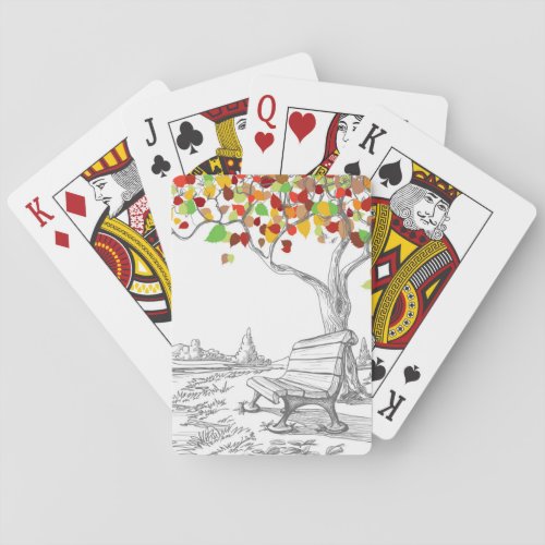 Autumn Tree Falling Leaves Playing Cards