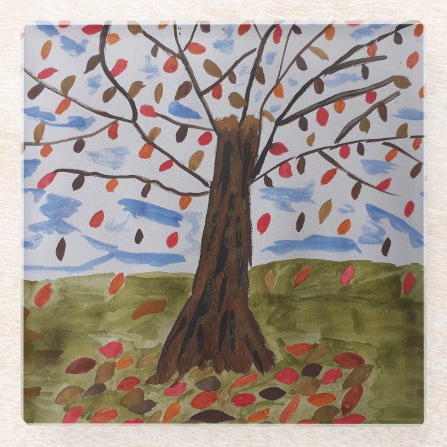 Autumn Tree Glass Coaster (Front)