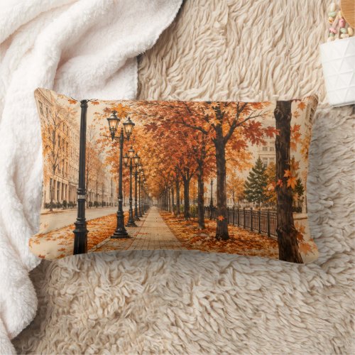 Autumn Tree Lined Street Throw Pillow