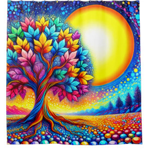 Autumn Tree Luminous Colorful Landscape Shower Curtain