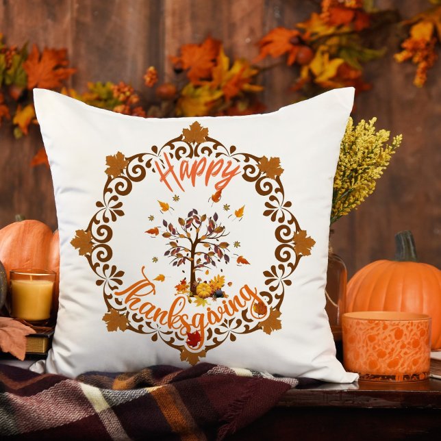 Autumn Tree Mandala Fall Foliage & Thanksgiving Throw Pillow (Creator Uploaded)