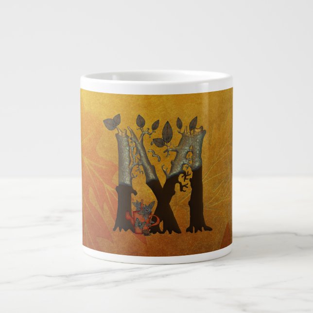 Autumn Tree Monogram M Large Coffee Mug (Front)