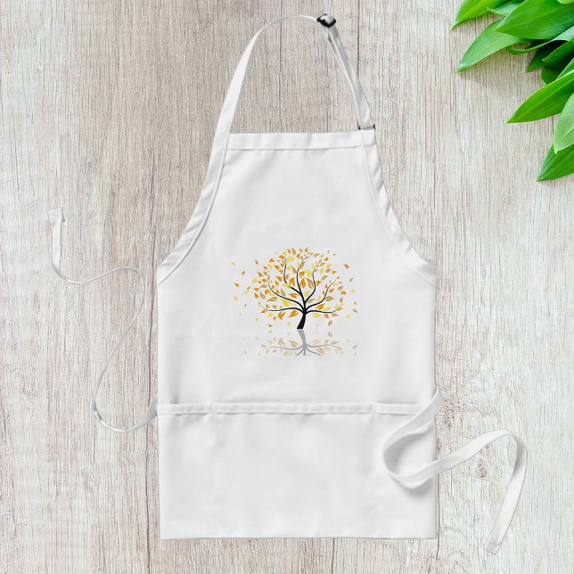 Autumn Tree of Life with Falling Gold Leaves Adult Apron (Creator Uploaded)
