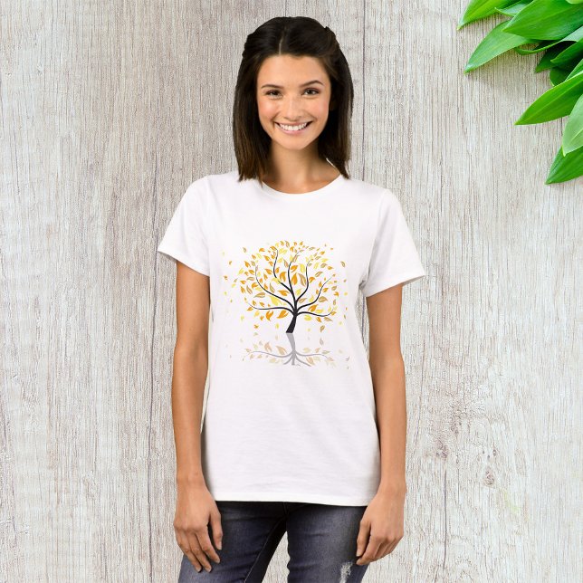 Autumn Tree of Life with Falling Gold Leaves T-Shirt (Creator Uploaded)