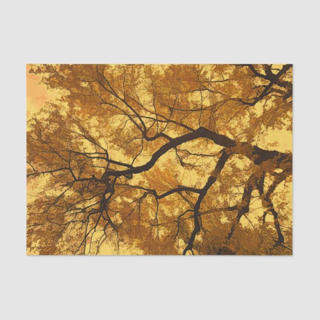 Autumn Tree Orange Leaves Yellow Sky Tissue Paper (Front)