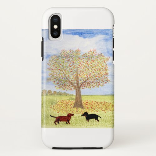 Autumn Tree Painting with Dachshund Dogs iPhone X Case
