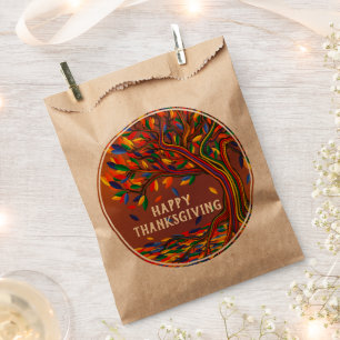 Autumn Tree Personalized Happy Thanksgiving Party Favor Bag