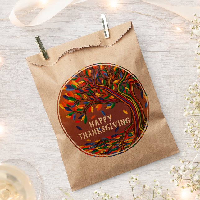 Autumn Tree Personalized Happy Thanksgiving Party Favor Bag (Clipped)