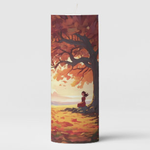 Autumn Tree Prayer Girl Pillar Candle