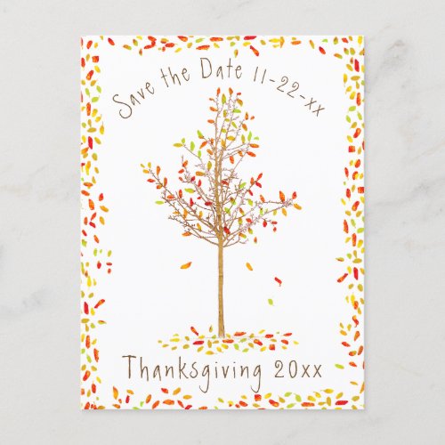 Autumn Tree Thanksgiving Save the Date Invitation Postcard