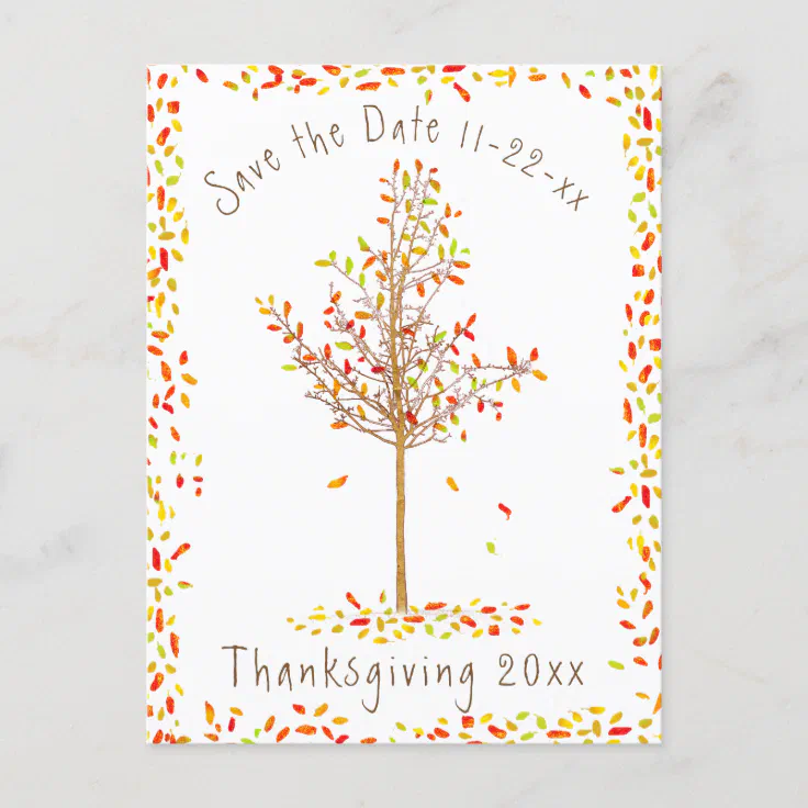 Autumn Tree Thanksgiving Save the Date Invitation Postcard Zazzle