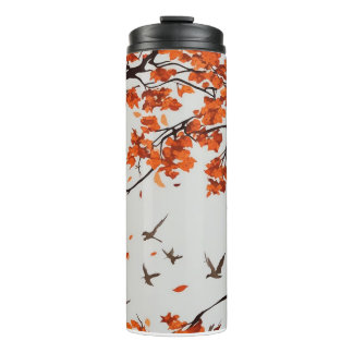 Autumn Tree with Leaves and Birds. Thermal Tumbler