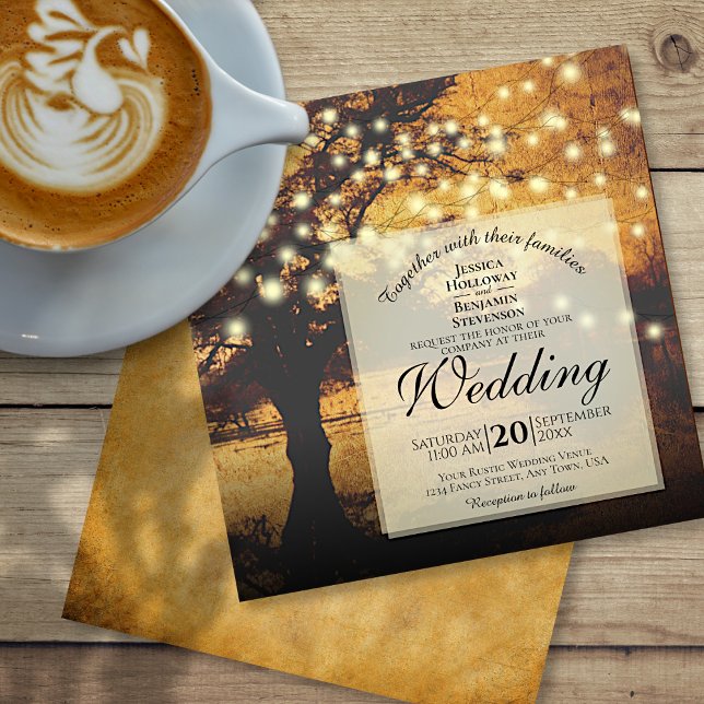 Autumn Tree with Lights Rustic Wedding Invitation (Creator Uploaded)