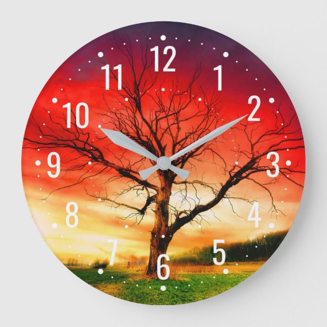 Autumn Tree With Sunset - Unique Outdoor Analog Large Clock (Front)
