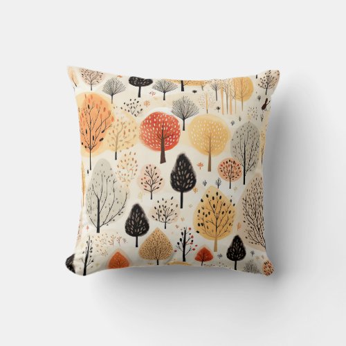 Autumn trees boho handdrawn minimal light colors  throw pillow